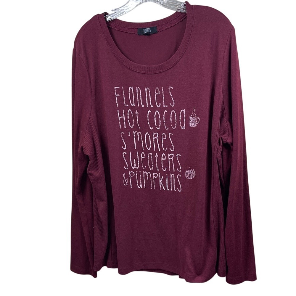 Modern Luxe Top Long‎ Sleeve Fall Theme Flannels Cocoa S'mores Sweaters
